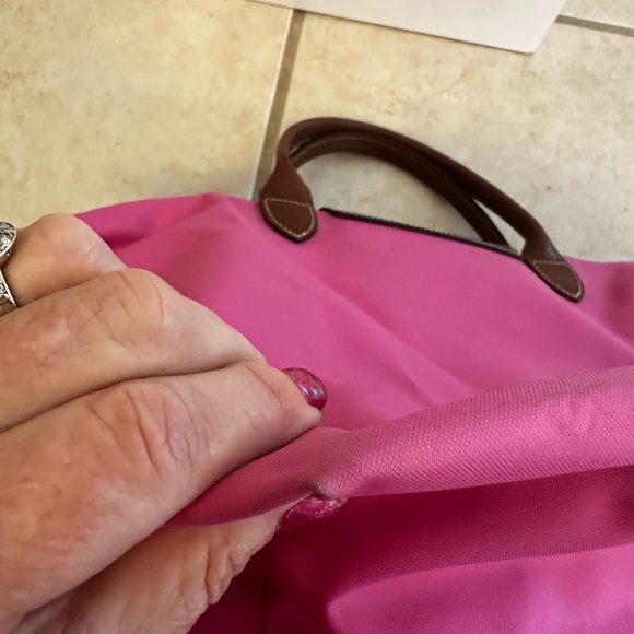 LongChamp LE Pliage Pink Small Nylon Canvas & Leather Trim Tote Travel Bag π - Picture 11 of 17